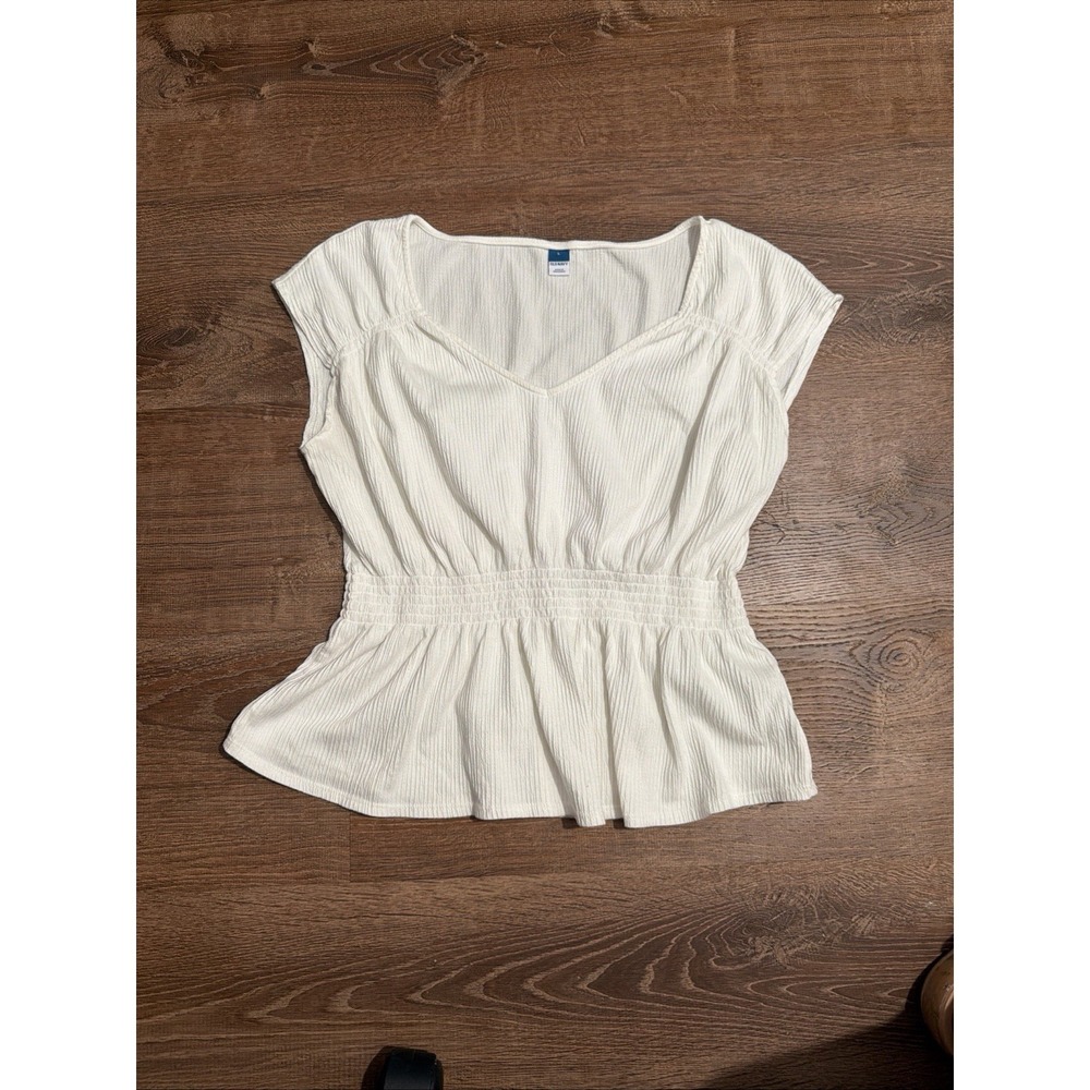 Old Navy Womens White Textured Gauze Smocked Peplum V-Neck Sleeveless Top Large